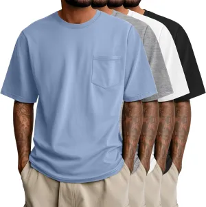 Ficerd 4 Pack Mens Big and Tall Shirts, Short Sleeve Pocket Tee Heavyweight Crew Neck Cotton Tops Loose Fit Casual T Shirt