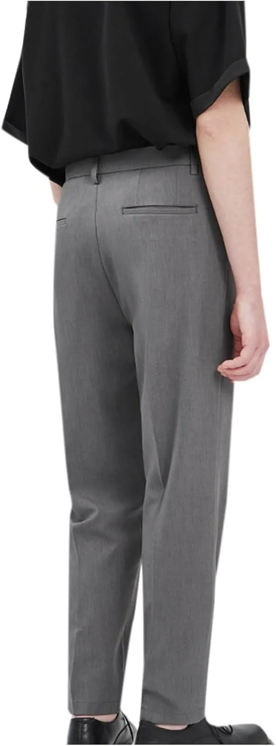 Finelylove Dress Pants for Men Slim Fit Wrinkle-Resistant Pleated Front Chino Pants Stretchy Casual Tapered Trousers