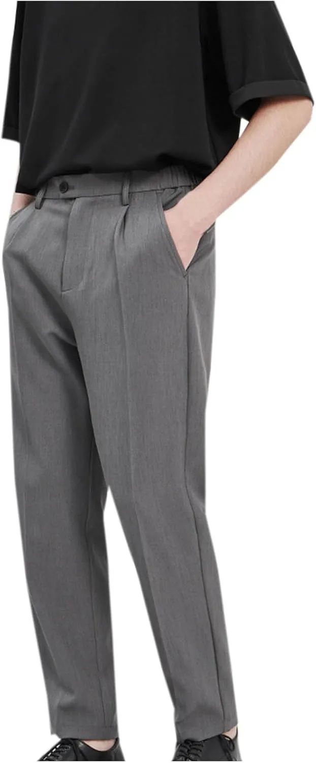 Finelylove Dress Pants for Men Slim Fit Wrinkle-Resistant Pleated Front Chino Pants Stretchy Casual Tapered Trousers
