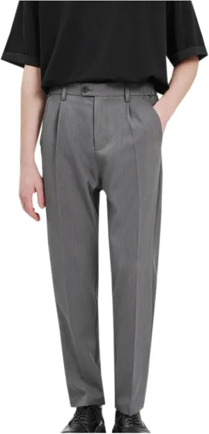 Finelylove Dress Pants for Men Slim Fit Wrinkle-Resistant Pleated Front Chino Pants Stretchy Casual Tapered Trousers