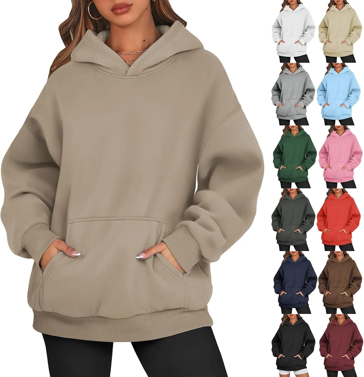 Fleece Hoodie Women Winter Warm Long Sleeve Oversized Hooded Sweatshirt Casual Comfy Soft Pullover Sweaters Preppy