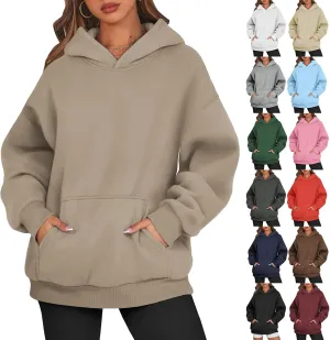 Fleece Hoodie Women Winter Warm Long Sleeve Oversized Hooded Sweatshirt Casual Comfy Soft Pullover Sweaters Preppy
