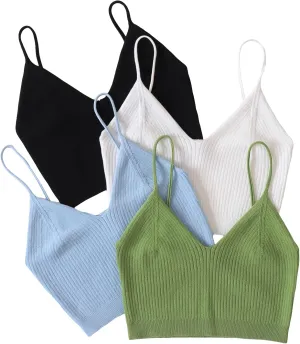 Floerns Women's 4 Piece Solid Camisole Spaghetti Strap Slim Fit Crop Cami Top