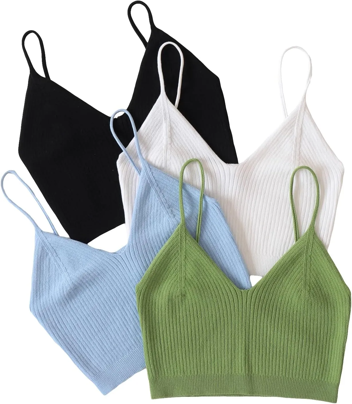 Floerns Women's 4 Piece Solid Camisole Spaghetti Strap Slim Fit Crop Cami Top