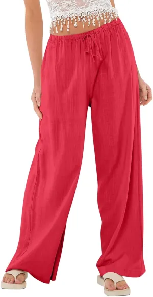 Flowy Wide Leg Pants Woman Baggy Drawstring Elastic Waist Gaucho Pants Lightweight Summer Boho Gauze Cover Up Pants