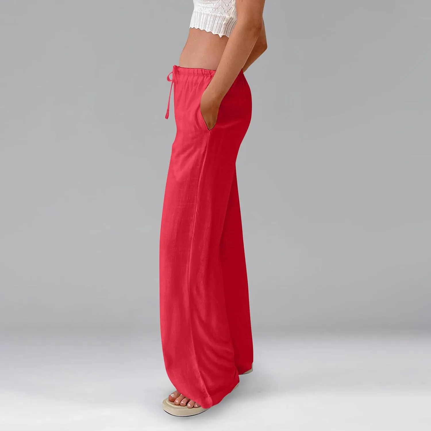 Flowy Wide Leg Pants Woman Baggy Drawstring Elastic Waist Gaucho Pants Lightweight Summer Boho Gauze Cover Up Pants