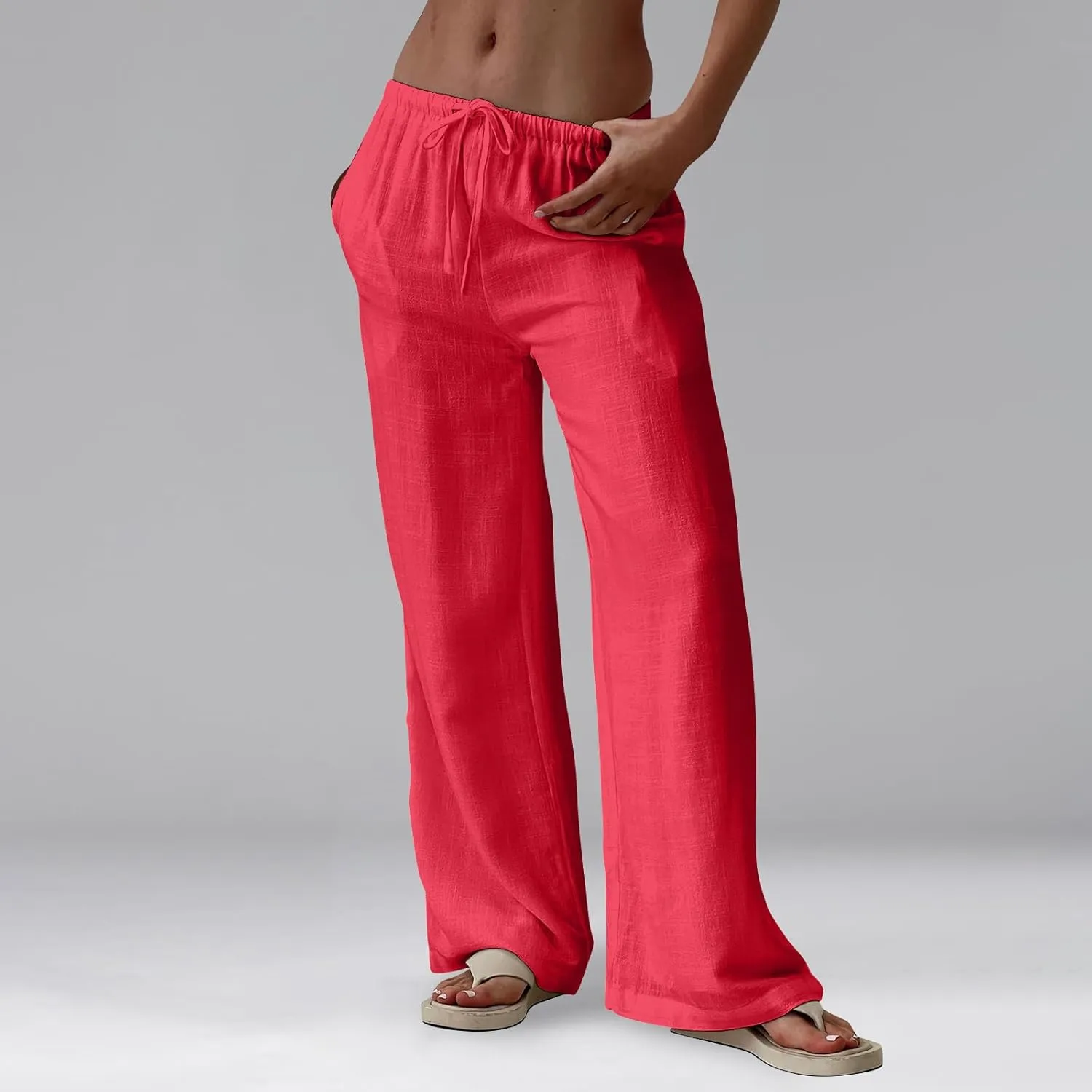 Flowy Wide Leg Pants Woman Baggy Drawstring Elastic Waist Gaucho Pants Lightweight Summer Boho Gauze Cover Up Pants