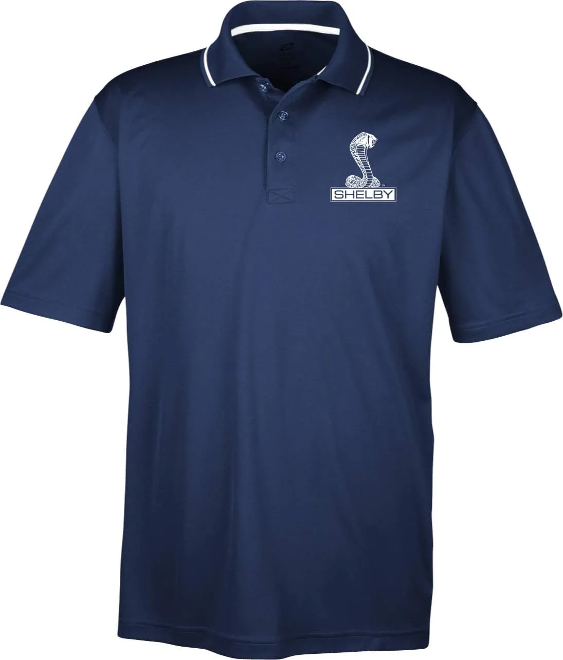 Ford Mustang Shelby Cobra Pocket Print Two Tone Polo, Black