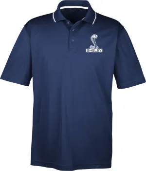 Ford Mustang Shelby Cobra Pocket Print Two Tone Polo, Black