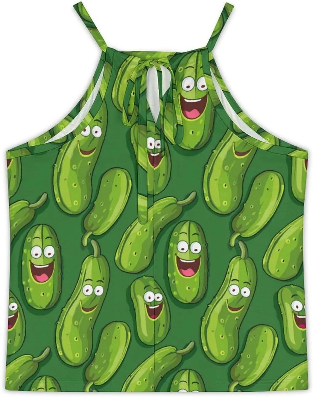 Funny Cucumber Women's Tank Top Sleeveless Spaghetti Straps Tie Back Print T-shirt Tops