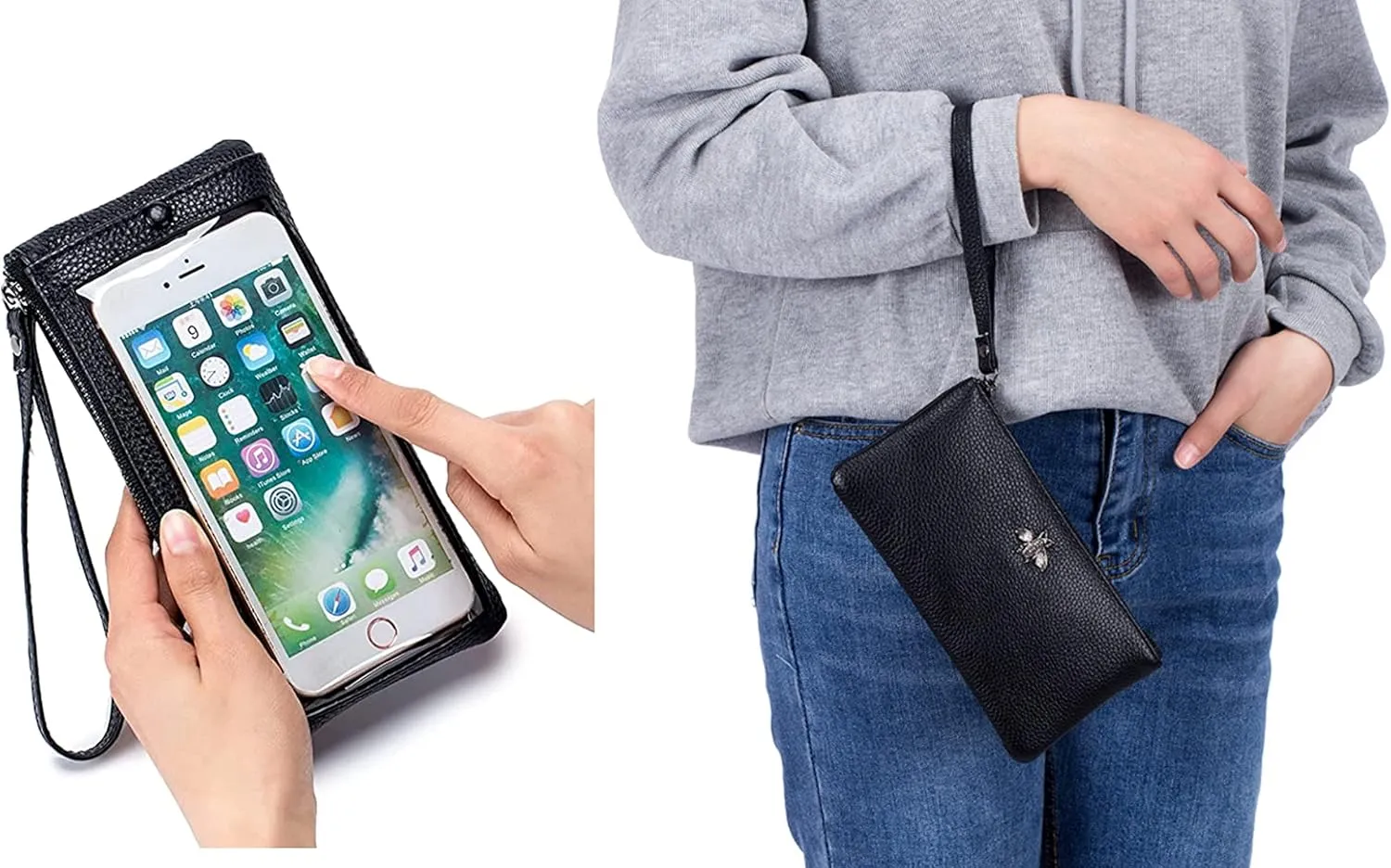 Genuine Leather Touch Screen Phone Clutch Bag Wristlet Handbag Wallet for Women Girls