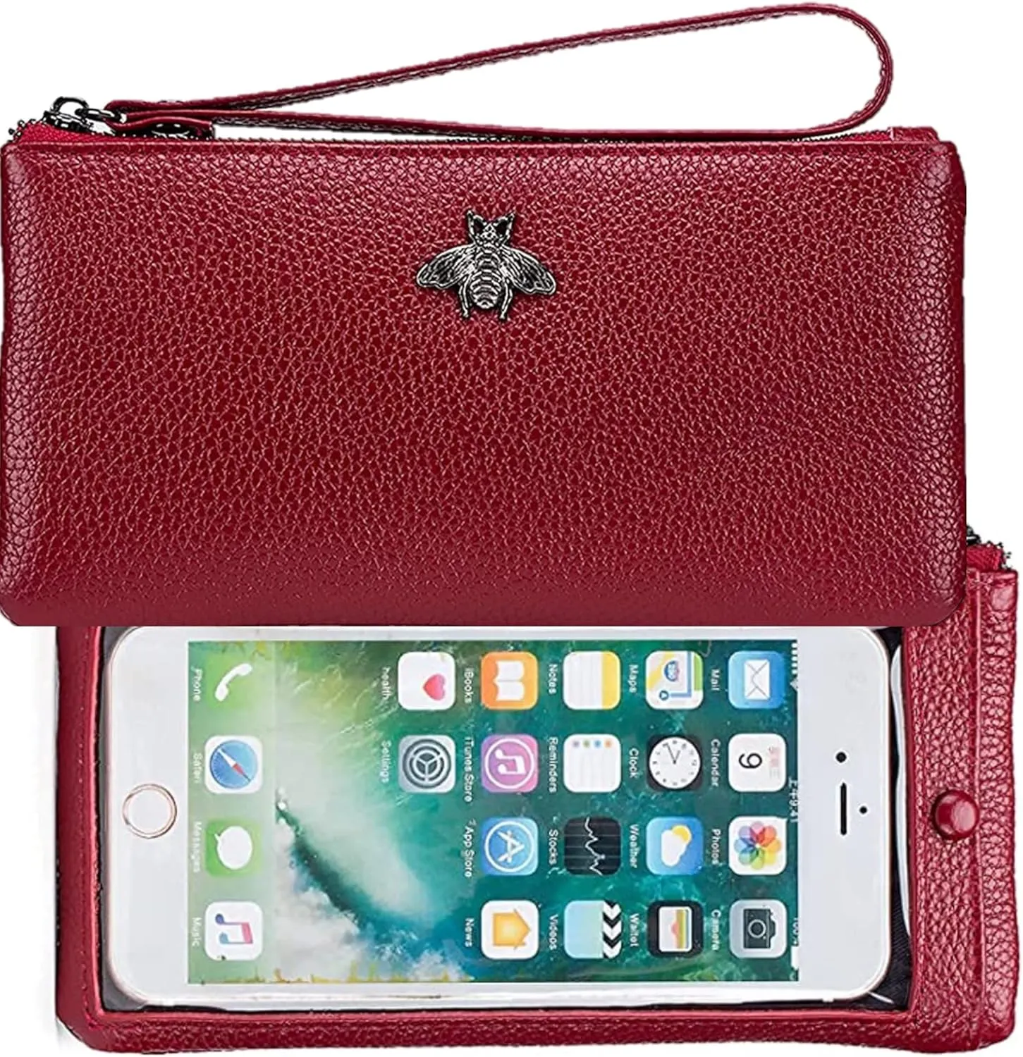 Genuine Leather Touch Screen Phone Clutch Bag Wristlet Handbag Wallet for Women Girls