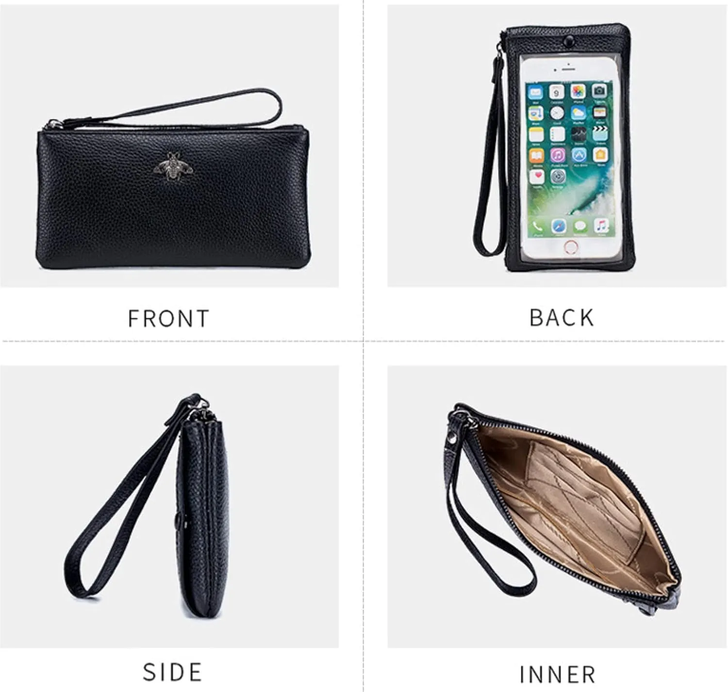 Genuine Leather Touch Screen Phone Clutch Bag Wristlet Handbag Wallet for Women Girls
