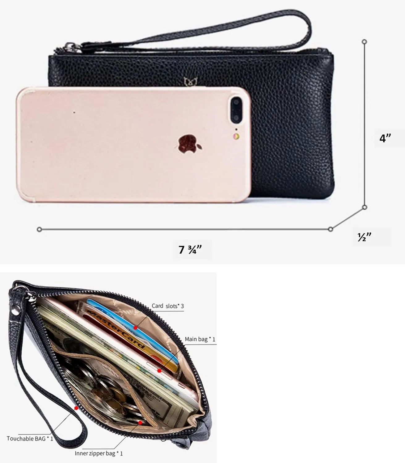 Genuine Leather Touch Screen Phone Clutch Bag Wristlet Handbag Wallet for Women Girls