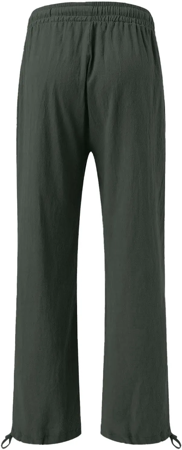 GIERIDUC Womens Linen Pants 2025 Summer Casual Loose Wide Leg Palazzo Pants Business Smocked High Waist Flowy Beach Trousers