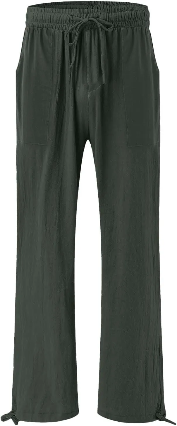 GIERIDUC Womens Linen Pants 2025 Summer Casual Loose Wide Leg Palazzo Pants Business Smocked High Waist Flowy Beach Trousers