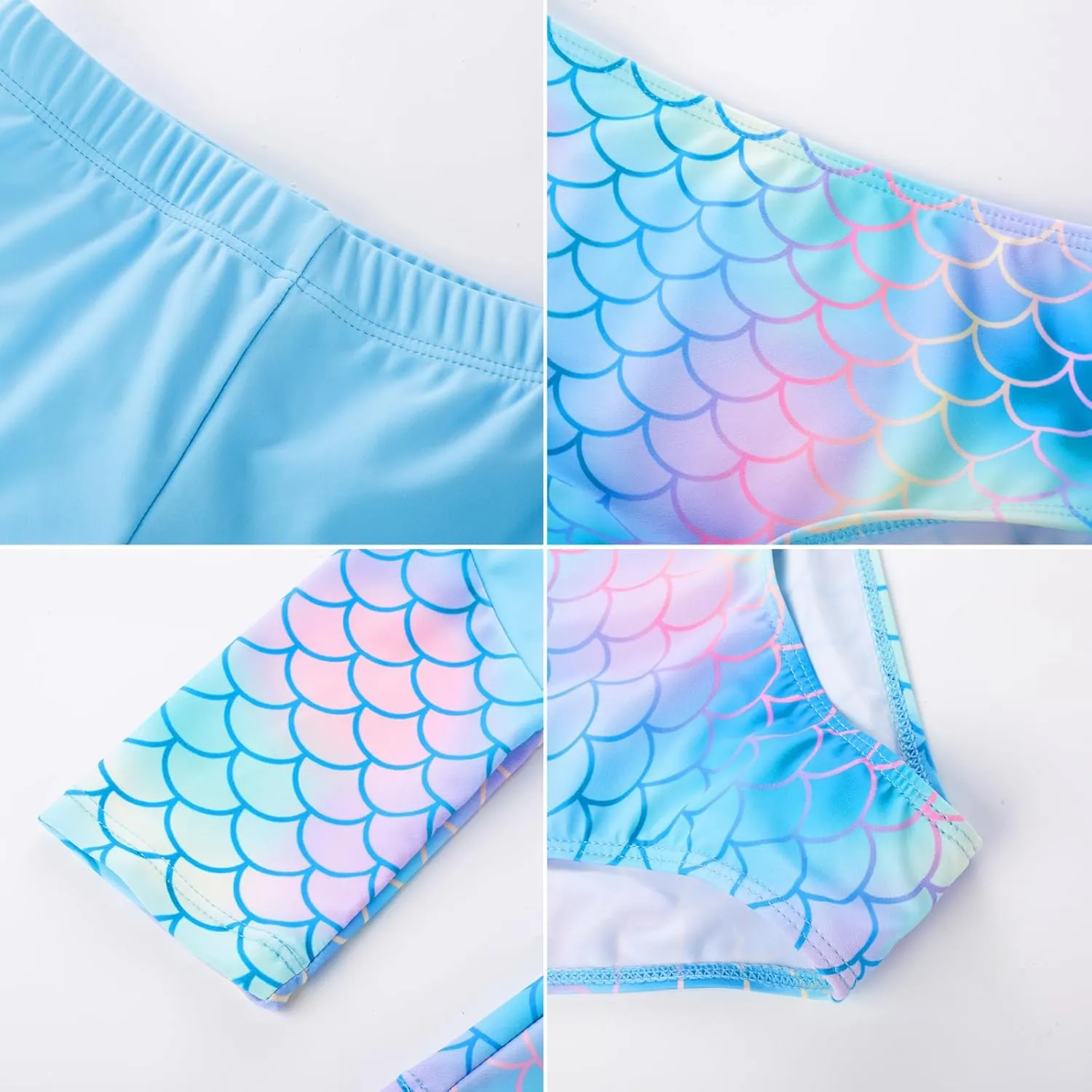 GRACE KARIN Girls Long Sleeve Swimsuit Mermaid Bathing Suit Rash Guard Swimwear 4 Piece Size 5-12