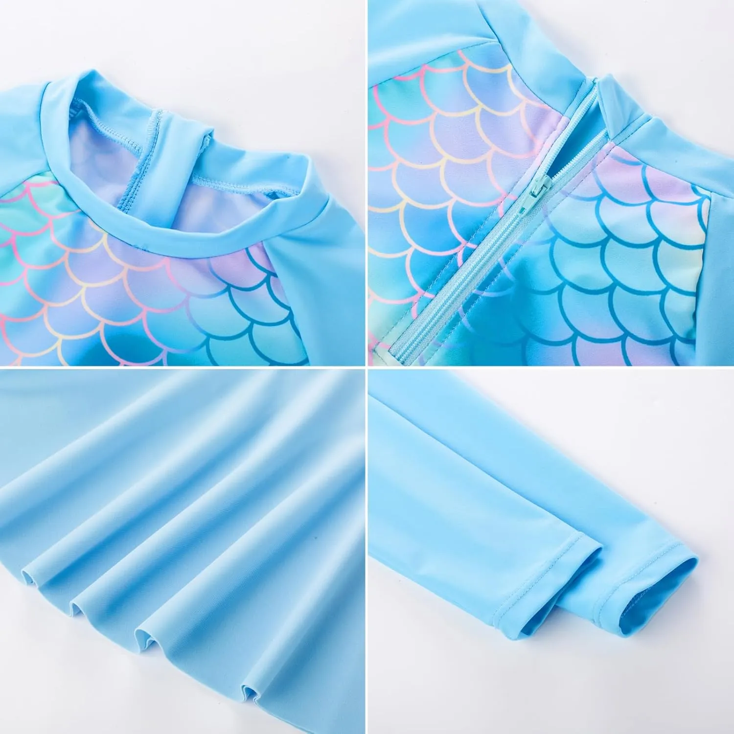 GRACE KARIN Girls Long Sleeve Swimsuit Mermaid Bathing Suit Rash Guard Swimwear 4 Piece Size 5-12