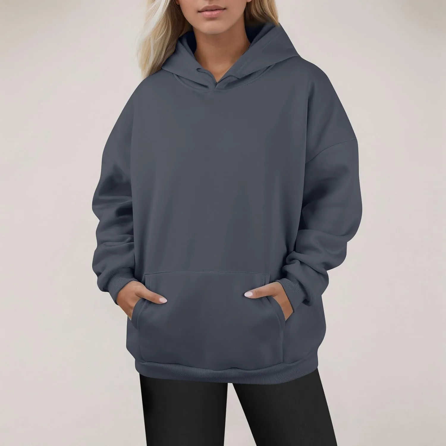 Gumipy Hoodies for Women Drawstring Long Sleeve Oversized Sweatshirt Hoodie Casual Fleece Pullover Y2K Sweater with Pockets