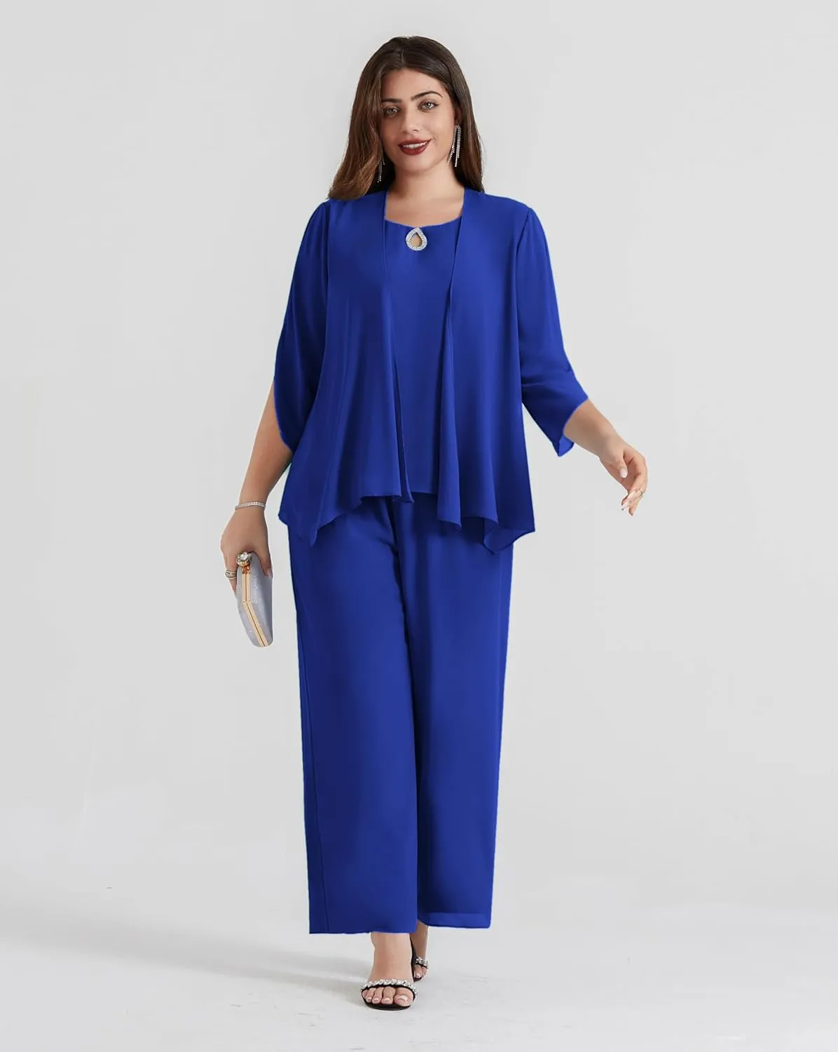 Hanna Nikole Plus Size Pants Suits 3pcs Mother of The Bride Suits for Wedding Guest