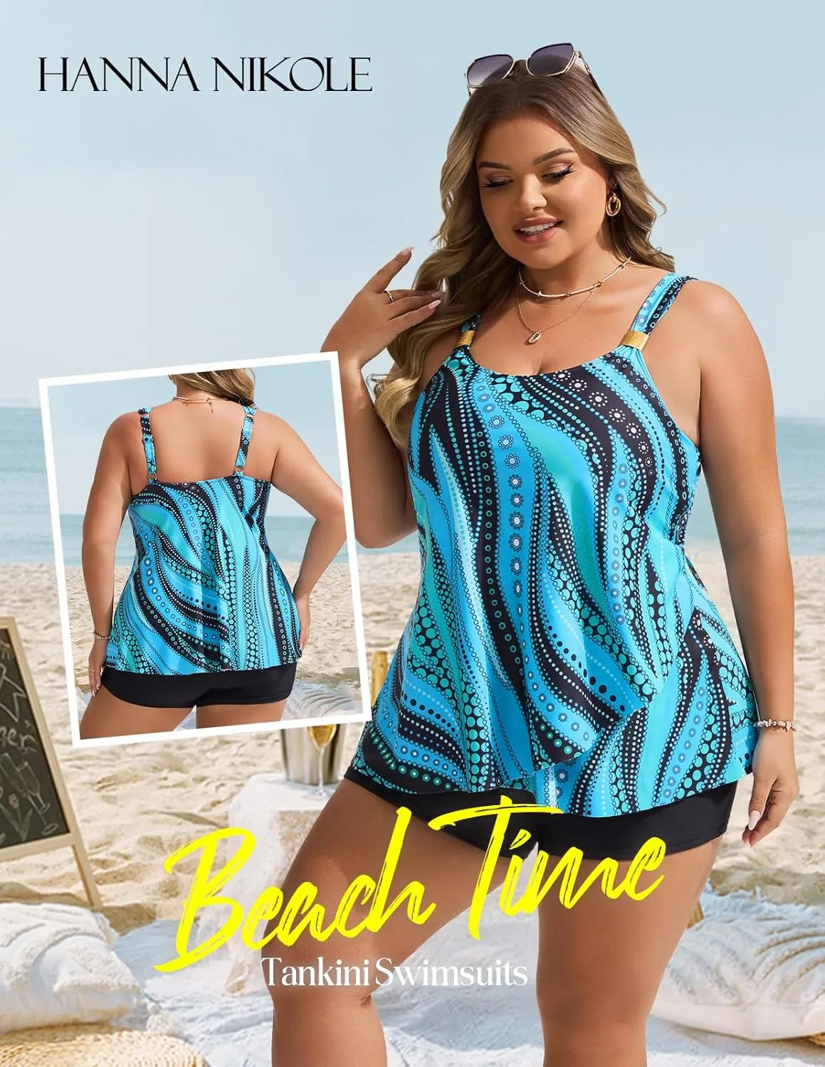Hanna Nikole Womens Tankini Swimsuits 2 Piece Bathing Suit Flowy Ruffle Tankini Tops with Swim Shorts