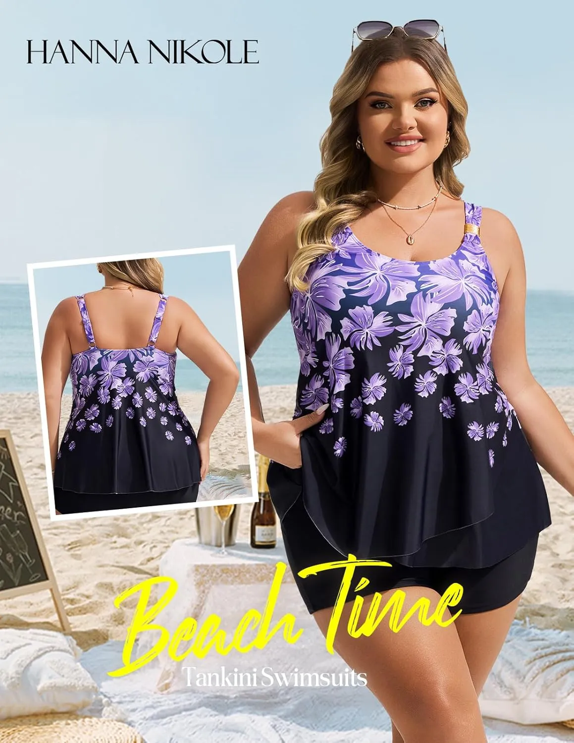 Hanna Nikole Womens Tankini Swimsuits 2 Piece Bathing Suit Flowy Ruffle Tankini Tops with Swim Shorts