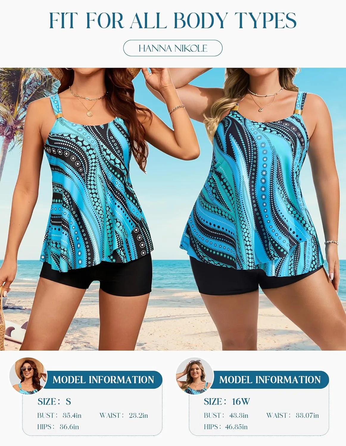 Hanna Nikole Womens Tankini Swimsuits 2 Piece Bathing Suit Flowy Ruffle Tankini Tops with Swim Shorts