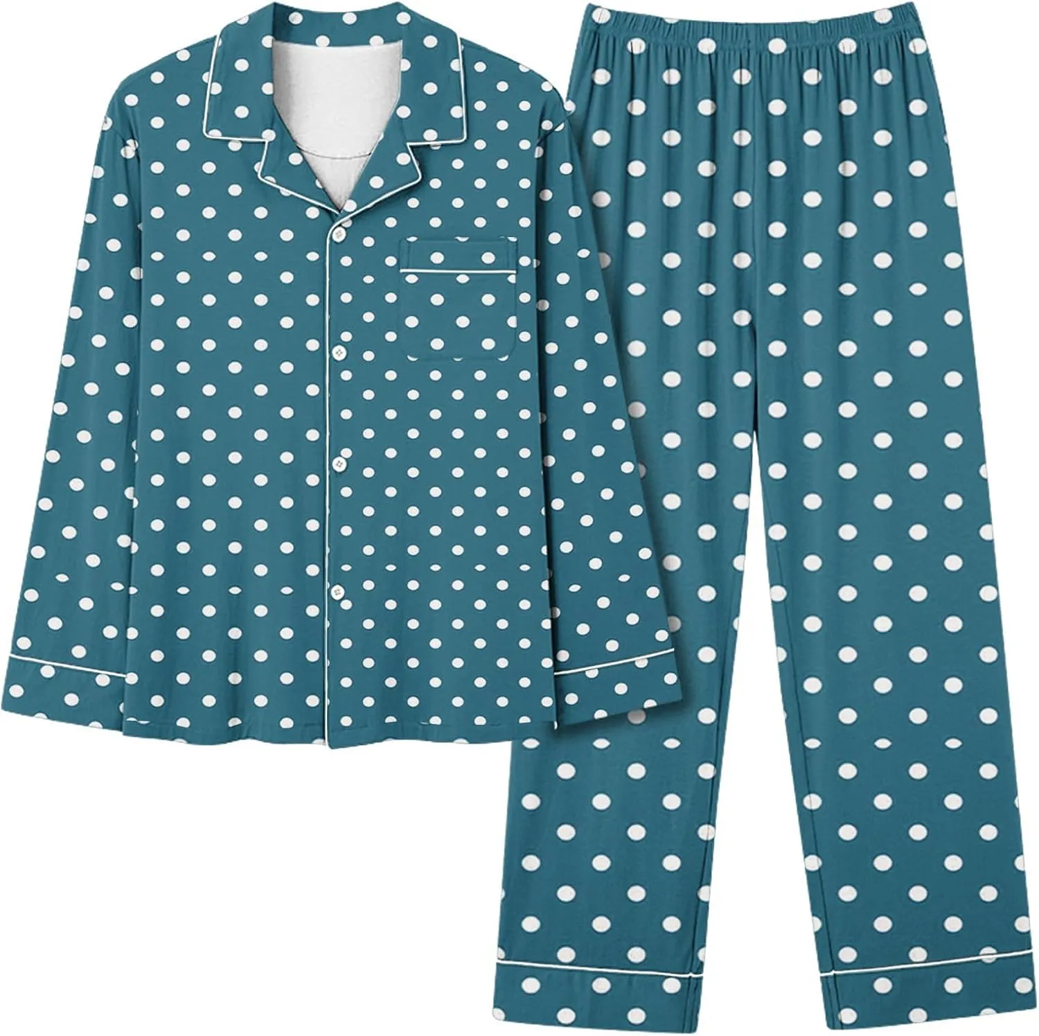 HGps8w Long Sleeve Pajamas Sets for Women Polka Dots Casual Button Down Sleepwear Tops with Long Pants Loungewear