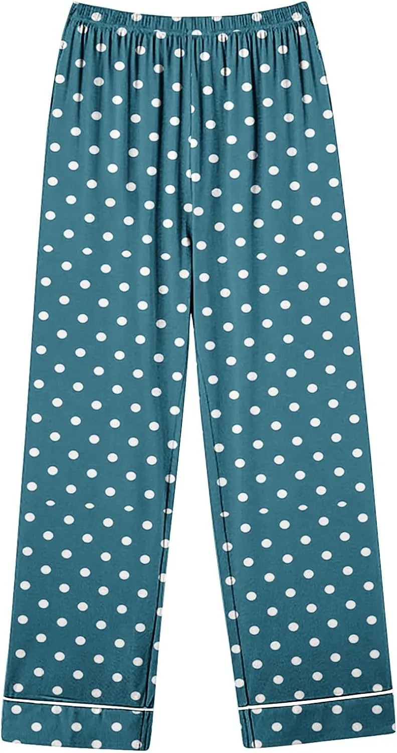 HGps8w Long Sleeve Pajamas Sets for Women Polka Dots Casual Button Down Sleepwear Tops with Long Pants Loungewear