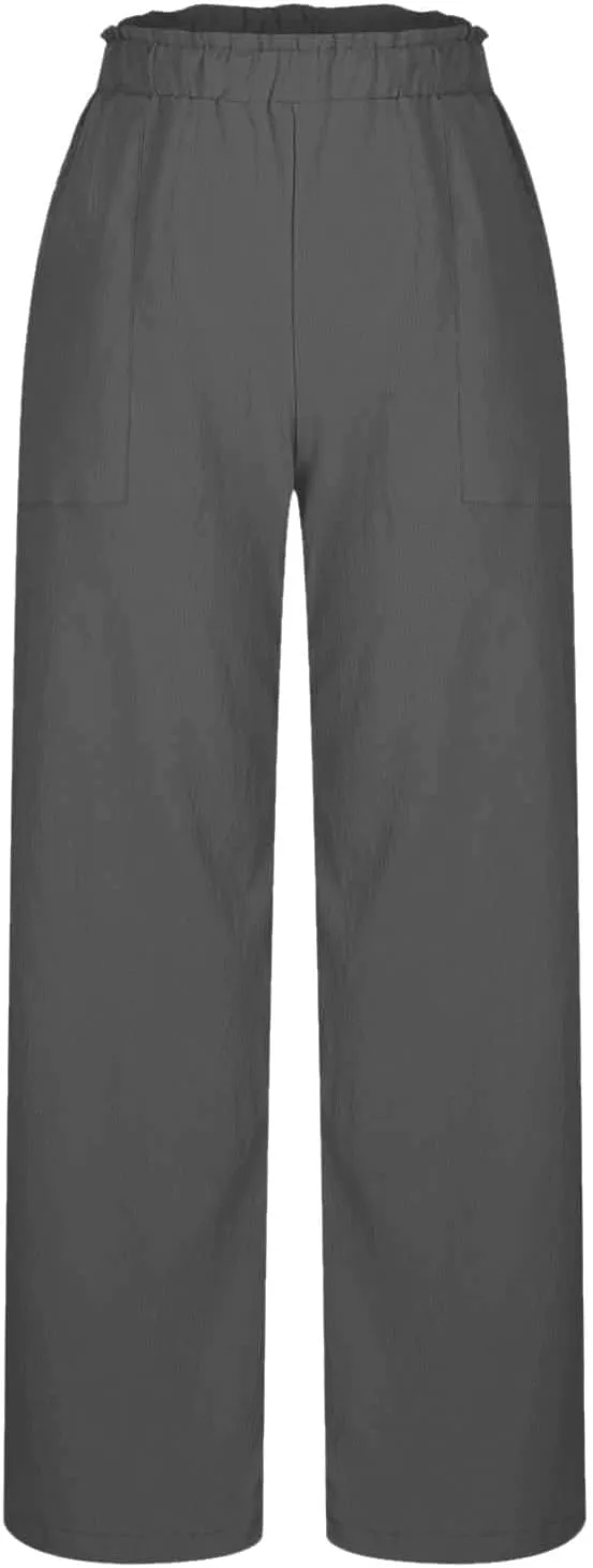 High Waisted Palazzo Pants Women Wide Leg Trousers, Casual Linen Pants with Pockets for Work or Lounge