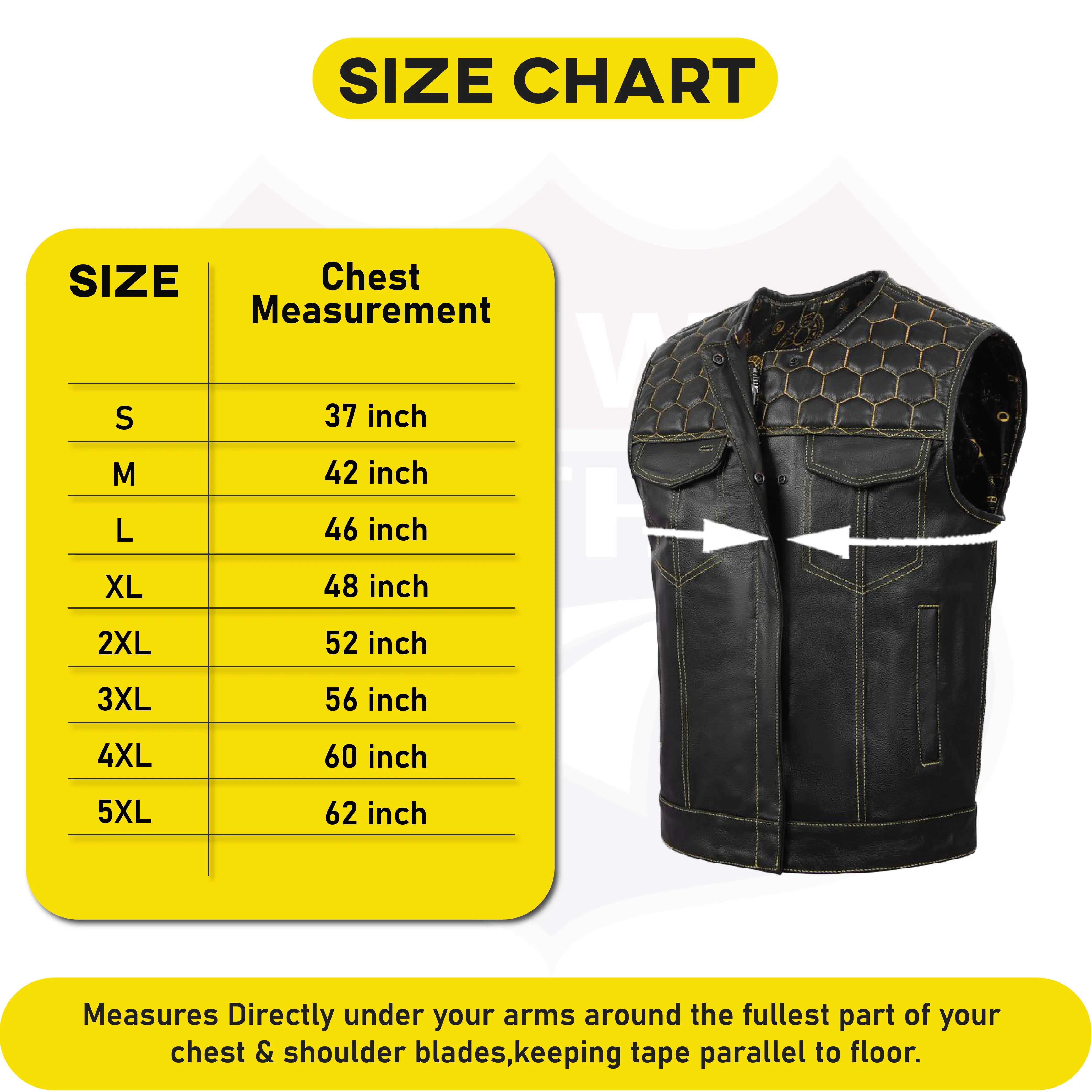 HL11049YELLOW Men's No Collar Club Style Leather Vest Honey Comb Stitch