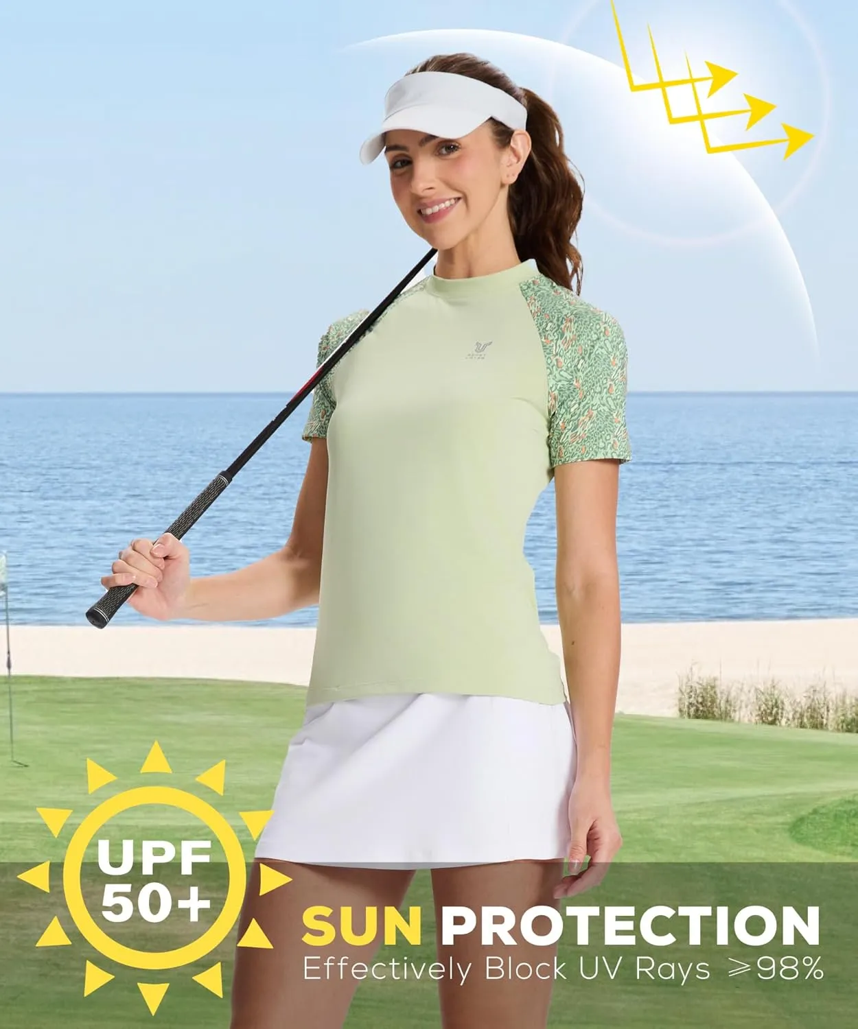 HUGE SPORTS Women's UPF 50  UV Protection Sun Shirts Short Sleeve Quick Dry Rash Guard Swim Gym Workout Tops