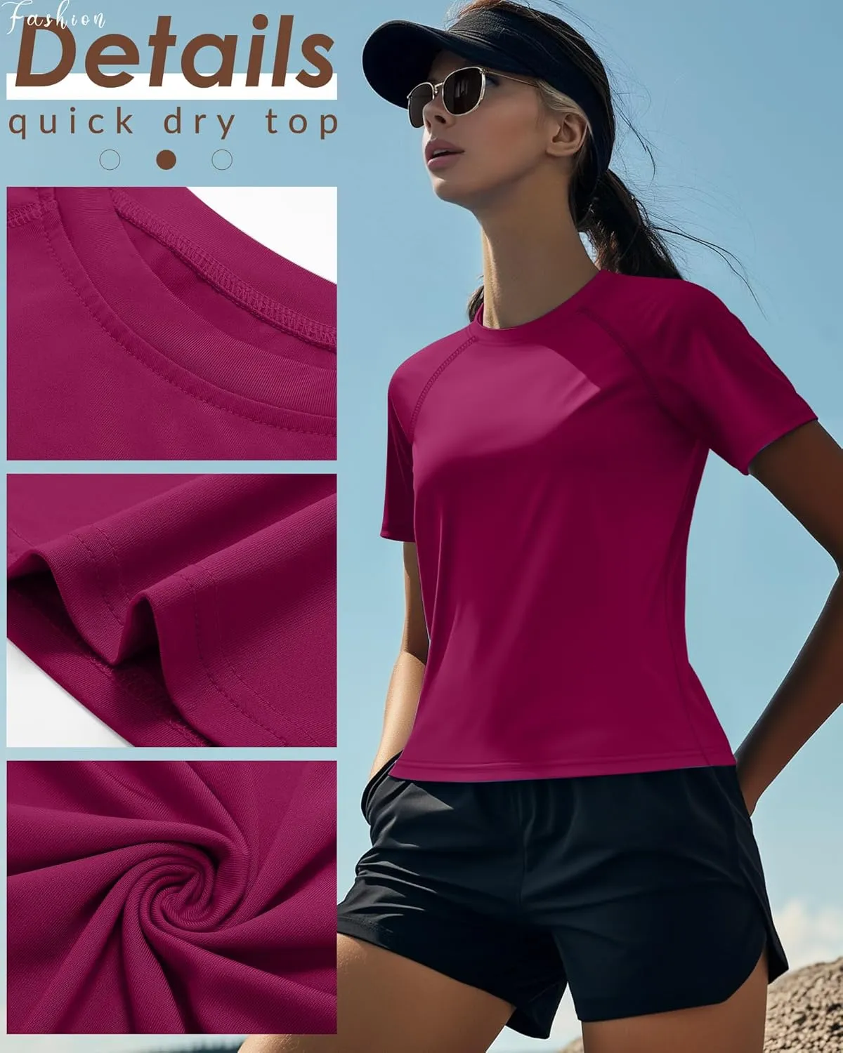 Huukeay 3 Pack Women's Swim Shirt Short Sleeve Rash Guard Quick Dry Crewneck Swimsuit Summer UV Sun Protection Tops UPF 50 