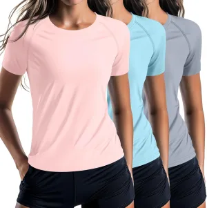 Huukeay 3 Pack Women's Swim Shirt Short Sleeve Rash Guard Quick Dry Crewneck Swimsuit Summer UV Sun Protection Tops UPF 50 