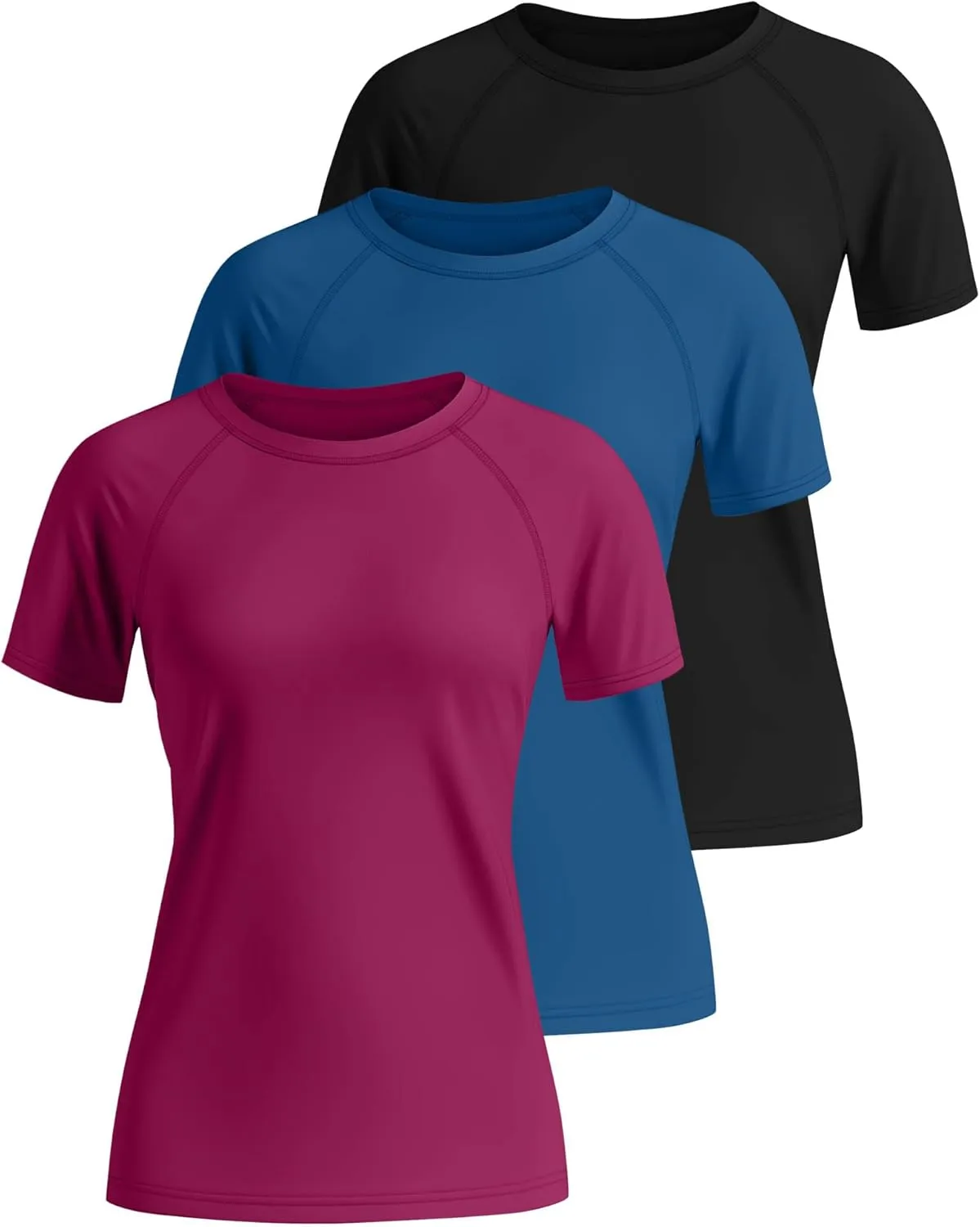 Huukeay 3 Pack Women's Swim Shirt Short Sleeve Rash Guard Quick Dry Crewneck Swimsuit Summer UV Sun Protection Tops UPF 50 