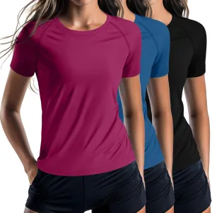 Huukeay 3 Pack Women's Swim Shirt Short Sleeve Rash Guard Quick Dry Crewneck Swimsuit Summer UV Sun Protection Tops UPF 50 