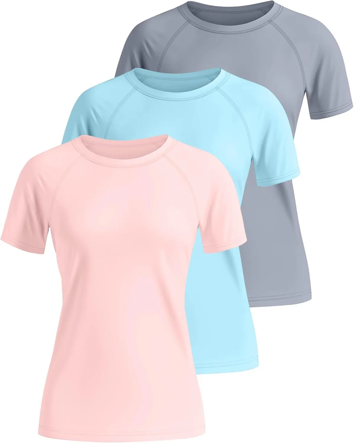 Huukeay 3 Pack Women's Swim Shirt Short Sleeve Rash Guard Quick Dry Crewneck Swimsuit Summer UV Sun Protection Tops UPF 50 