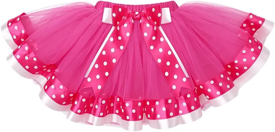 IBTOM CASTLE Toddler Birthday Girls Princess Party Outfit Polka Dots Top Shirts Tutu Skirt Set Ears Cake Smash Costume