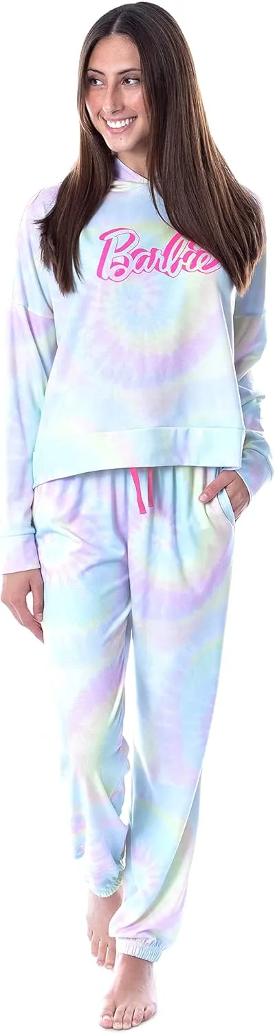 INTIMO Mattel Barbie Doll Logo Tie Dye Womens' Pajama Loungewear Hooded Jogger Set