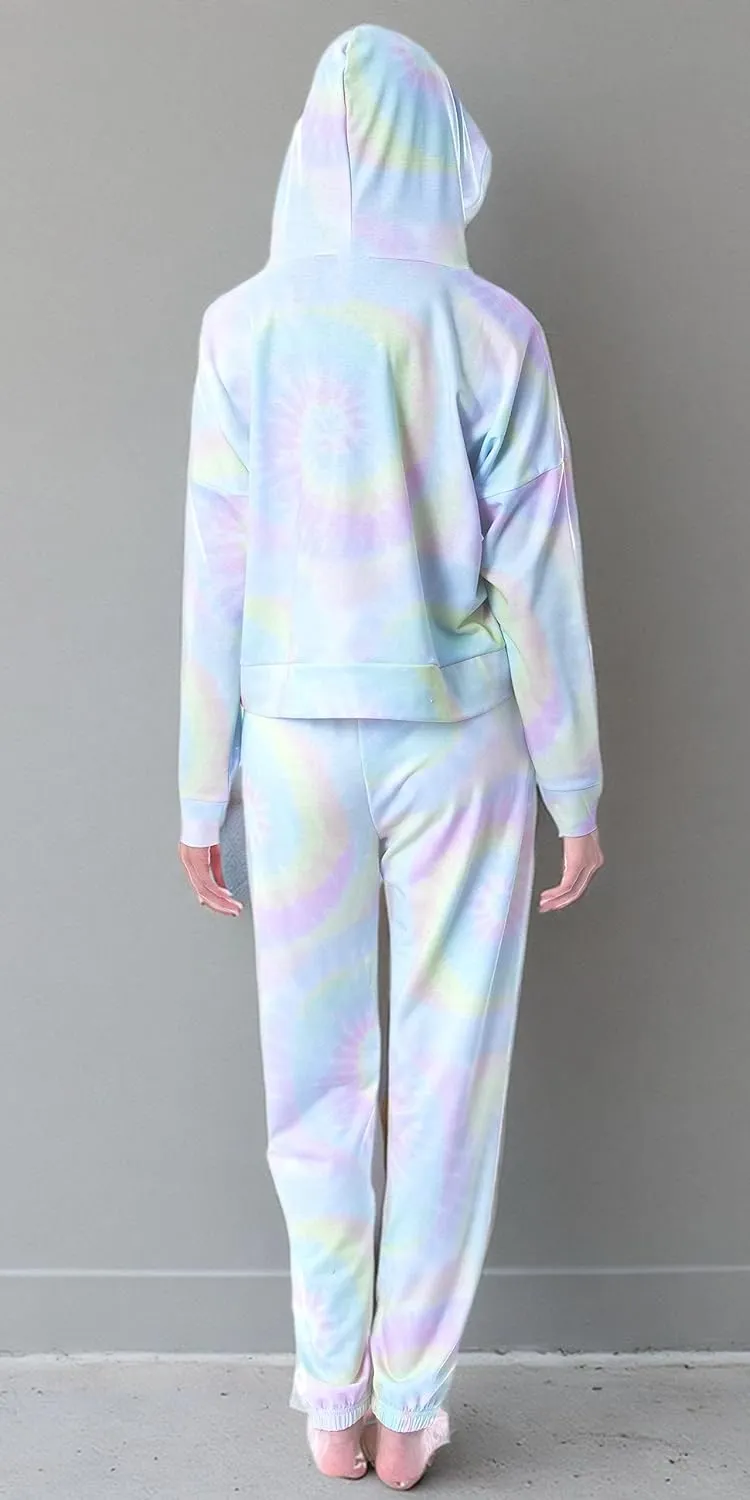 INTIMO Mattel Barbie Doll Logo Tie Dye Womens' Pajama Loungewear Hooded Jogger Set