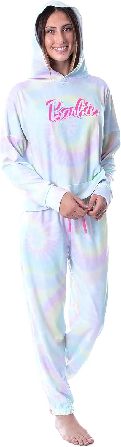 INTIMO Mattel Barbie Doll Logo Tie Dye Womens' Pajama Loungewear Hooded Jogger Set