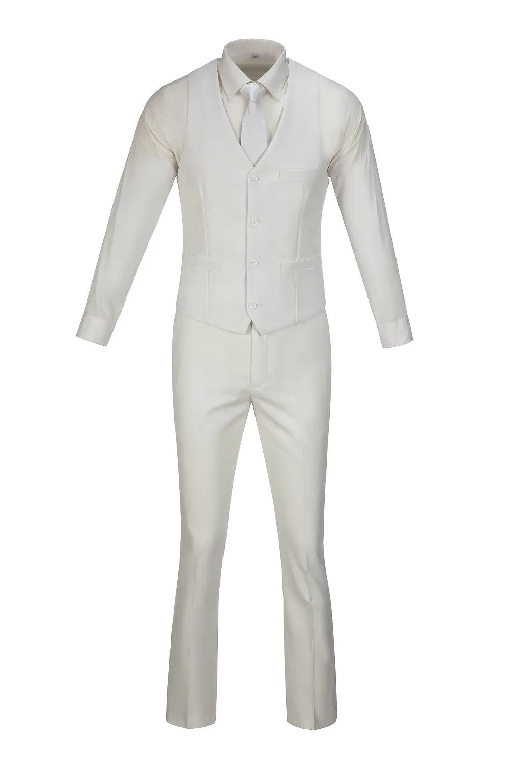 Ivory Men's Suits 2 Pieces Vest Pants Set V-Neck Slim Fit Casual Waistcoat Suit