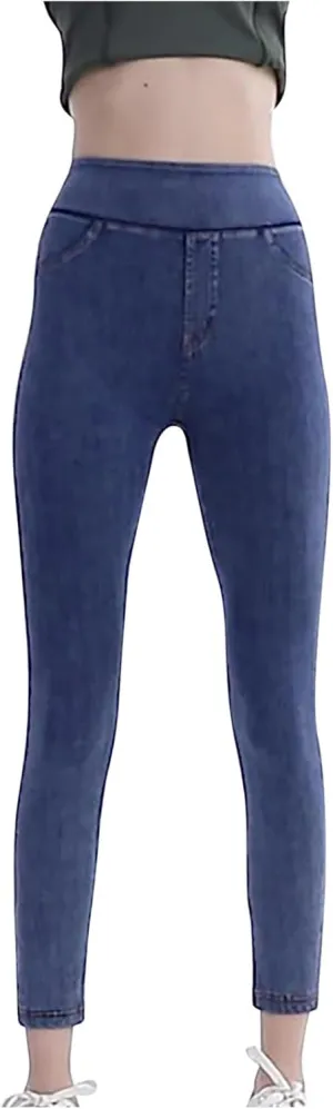 Jean Leggings Jeggings for Women Elastic High Waist Slim Fit Tummy Control Skinny Stretchy Imitation Denim Pants