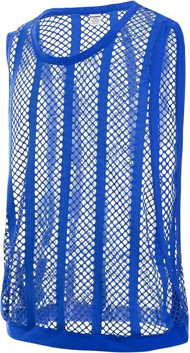 JINSHI Men's Mesh Athletic Tank Top Shirts Sexy Fishnet See Through Sleeveless Vest Male Fitted Muscle Workout Tops Swimwear