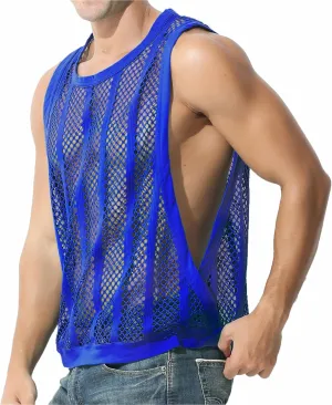 JINSHI Men's Mesh Athletic Tank Top Shirts Sexy Fishnet See Through Sleeveless Vest Male Fitted Muscle Workout Tops Swimwear