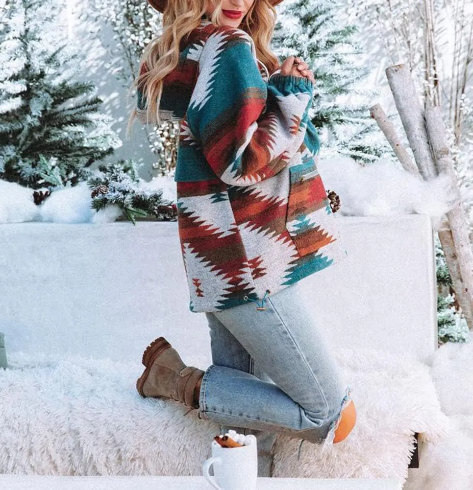 Kedera Aztec Jacket Women Ethnic Half Zip Pullover Hoodies Sweatshirt Fall Fashion Ethnic Clothing