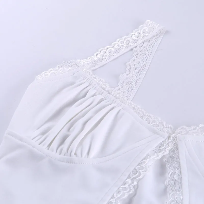 Lace exposed navel top