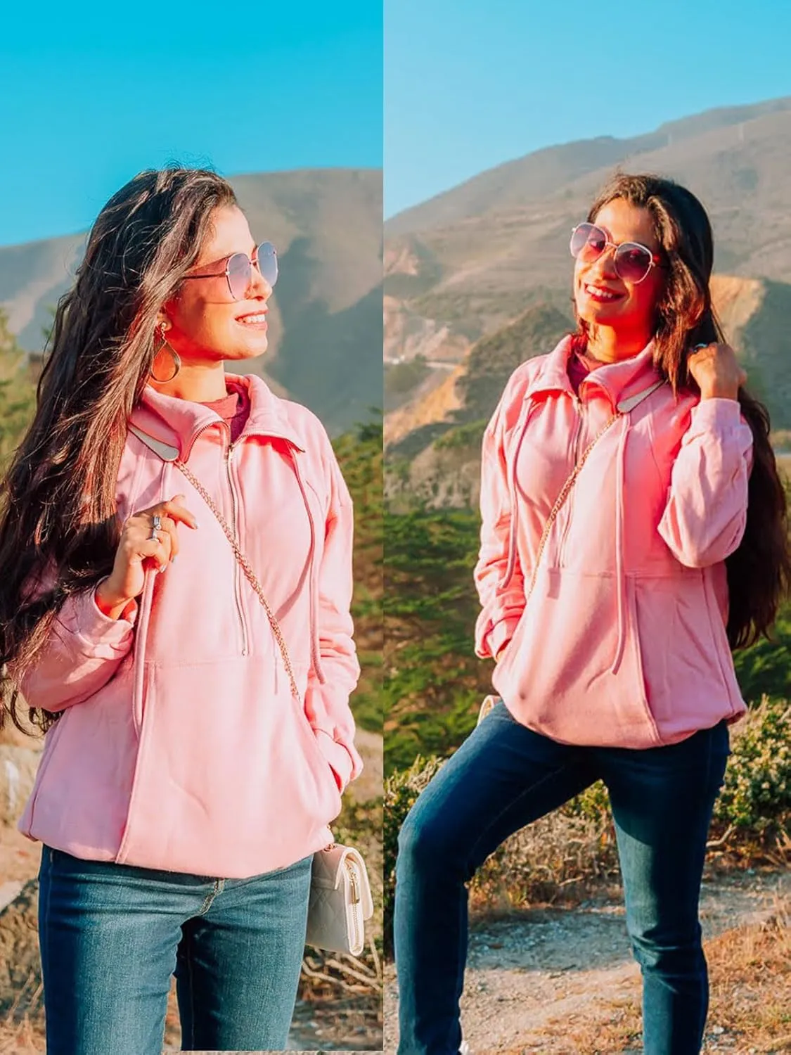 Ladmous Womens Casual Long Sleeve Half Zip Sweatshirt Lapel Drawstring Oversized Pullover Tops with PocketsS-2XL