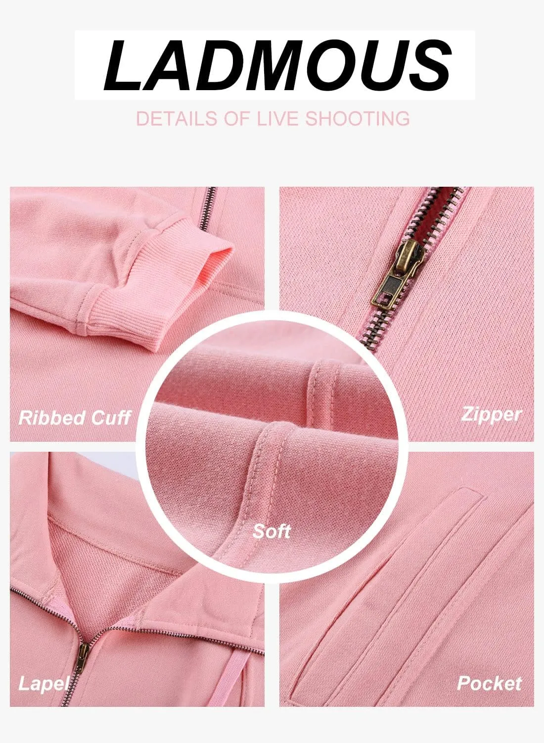 Ladmous Womens Casual Long Sleeve Half Zip Sweatshirt Lapel Drawstring Oversized Pullover Tops with PocketsS-2XL