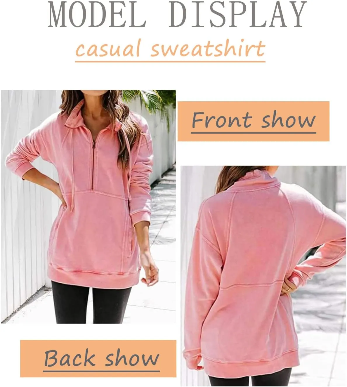 Ladmous Womens Casual Long Sleeve Half Zip Sweatshirt Lapel Drawstring Oversized Pullover Tops with PocketsS-2XL
